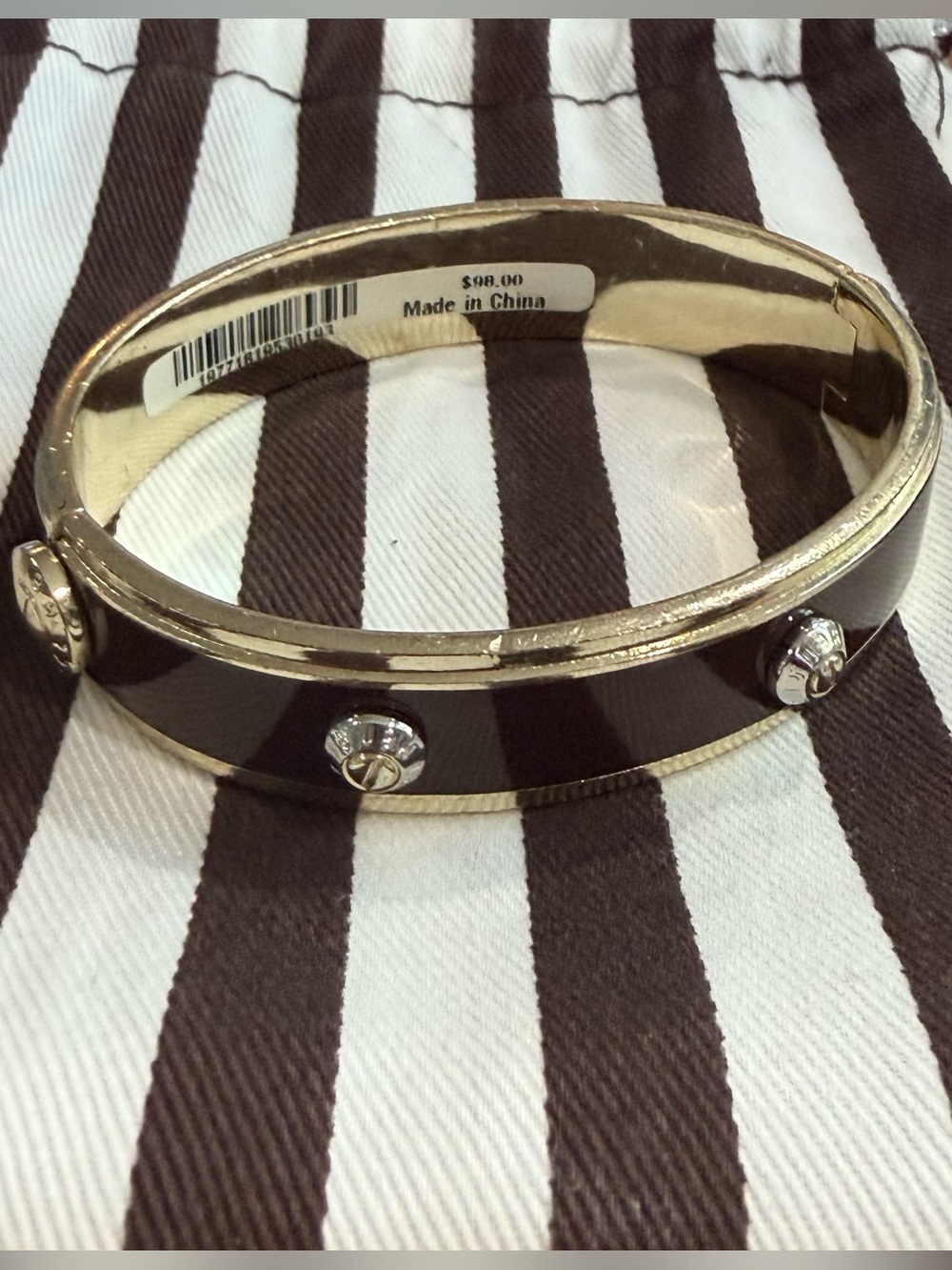 Henri Bendel Brown / Gold Signature Hinged Bracelet NWT